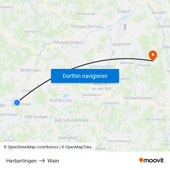 Herbertingen to Wain map