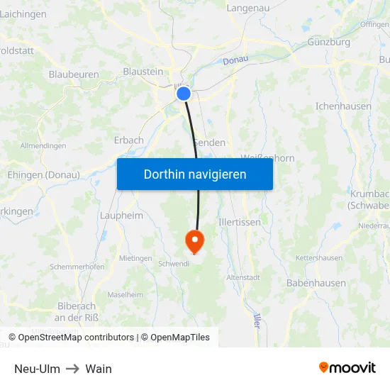 Neu-Ulm to Wain map