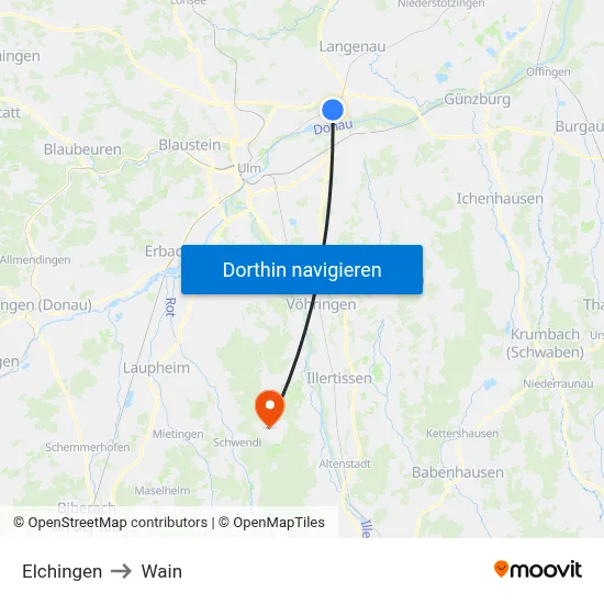 Elchingen to Wain map