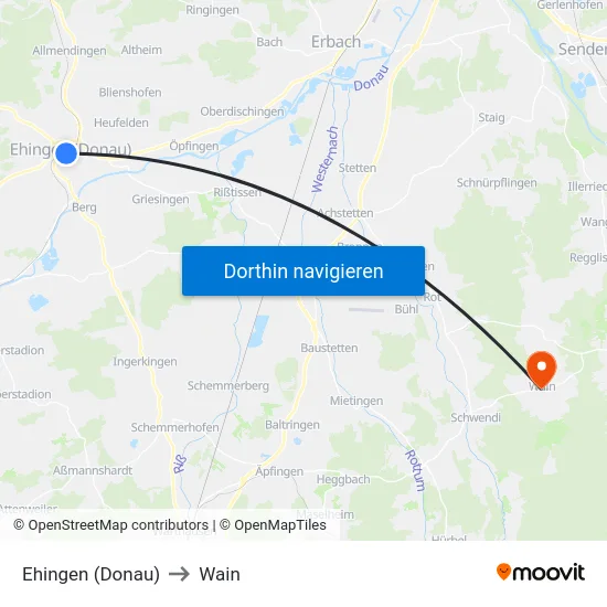 Ehingen (Donau) to Wain map