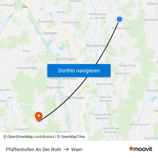 Pfaffenhofen An Der Roth to Wain map