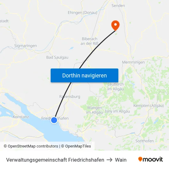 Verwaltungsgemeinschaft Friedrichshafen to Wain map
