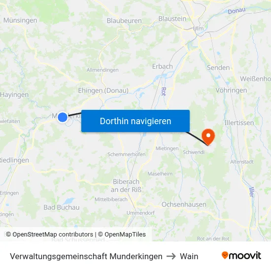 Verwaltungsgemeinschaft Munderkingen to Wain map