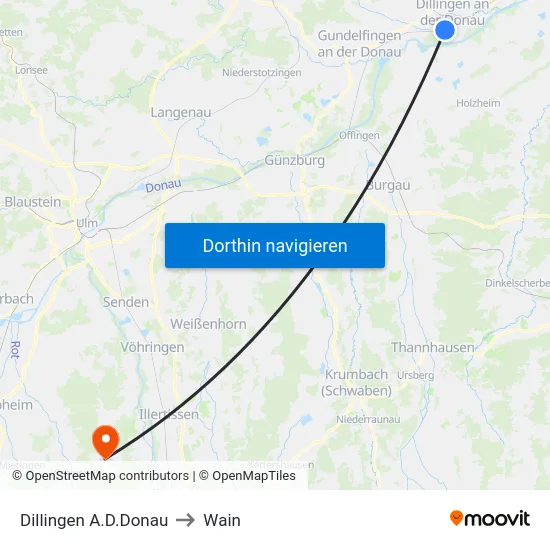 Dillingen A.D.Donau to Wain map