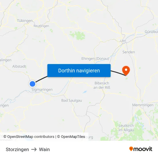 Storzingen to Wain map