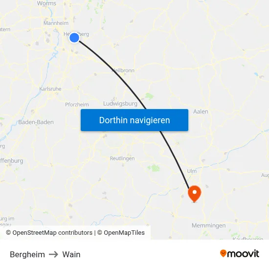 Bergheim to Wain map