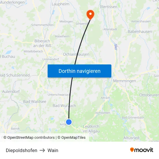 Diepoldshofen to Wain map