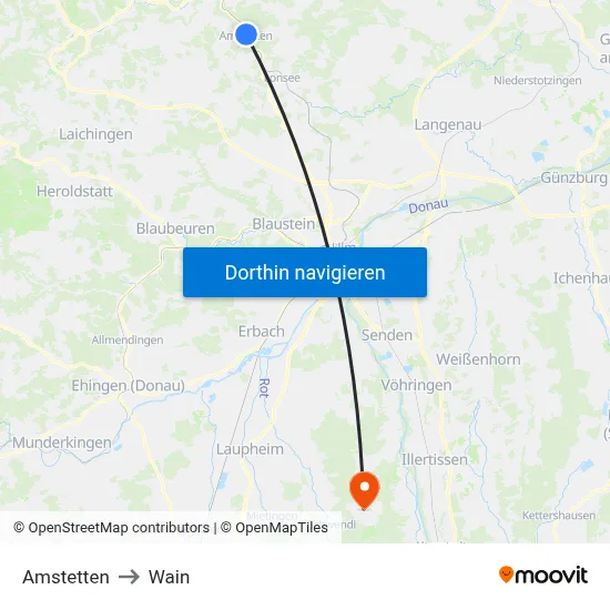 Amstetten to Wain map