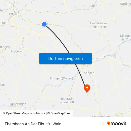Ebersbach An Der Fils to Wain map