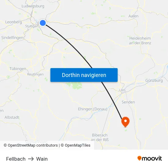 Fellbach to Wain map