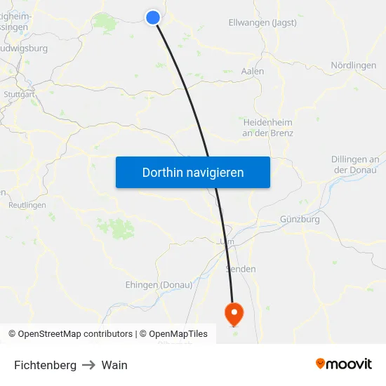 Fichtenberg to Wain map