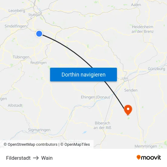 Filderstadt to Wain map