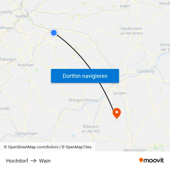 Hochdorf to Wain map