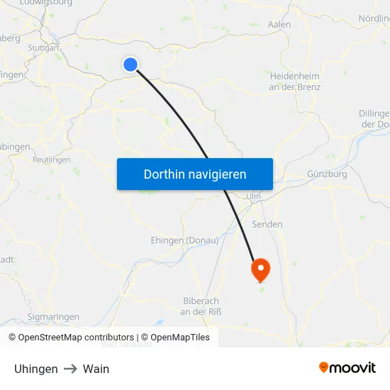 Uhingen to Wain map
