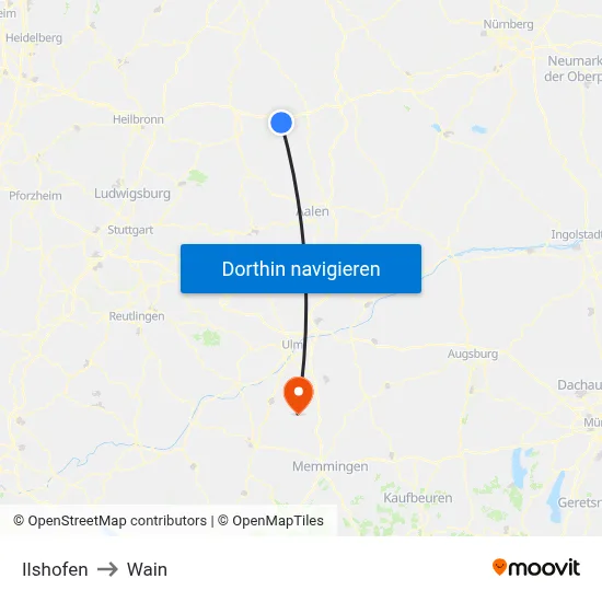 Ilshofen to Wain map