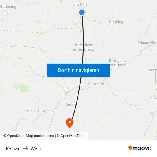 Rainau to Wain map