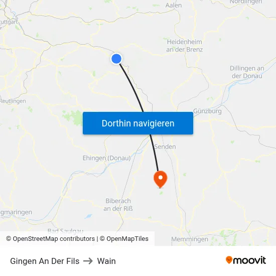 Gingen An Der Fils to Wain map