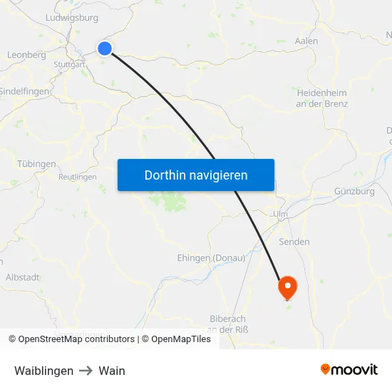 Waiblingen to Wain map