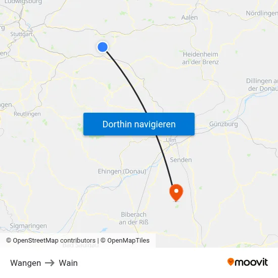 Wangen to Wain map