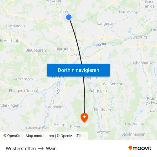 Westerstetten to Wain map