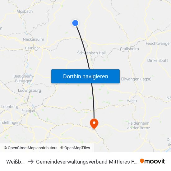 Weißbach to Gemeindeverwaltungsverband Mittleres Fils-Lautertal map