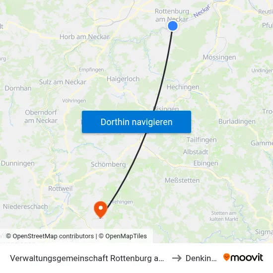Verwaltungsgemeinschaft Rottenburg am Neckar to Denkingen map