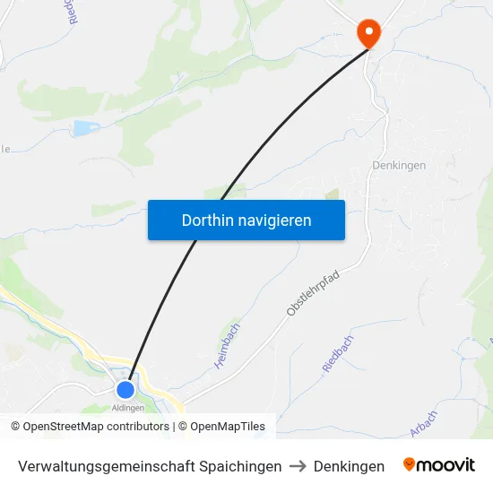 Verwaltungsgemeinschaft Spaichingen to Denkingen map