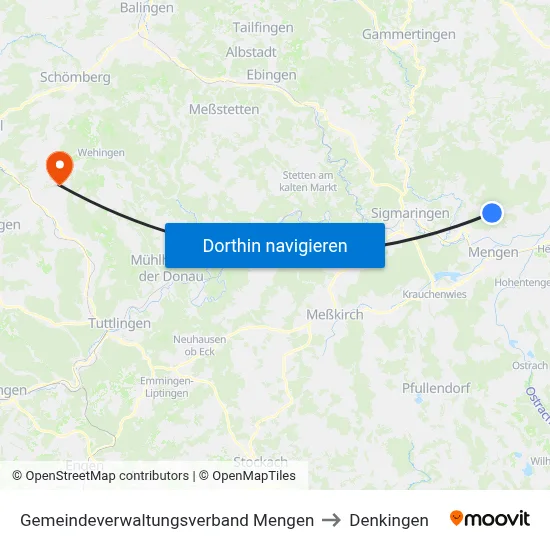 Gemeindeverwaltungsverband Mengen to Denkingen map