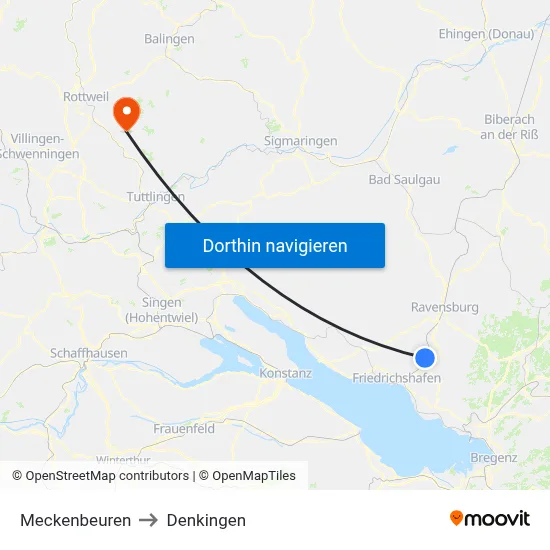 Meckenbeuren to Denkingen map