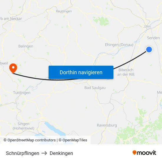 Schnürpflingen to Denkingen map