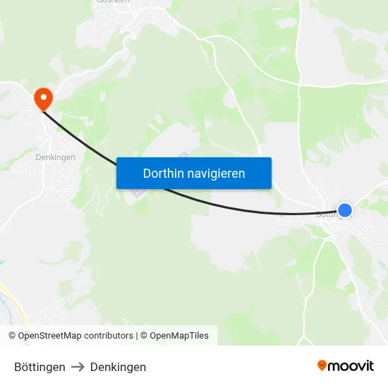 Böttingen to Denkingen map