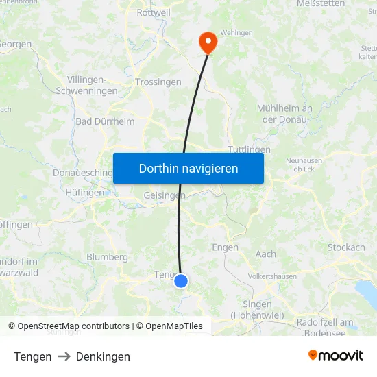 Tengen to Denkingen map