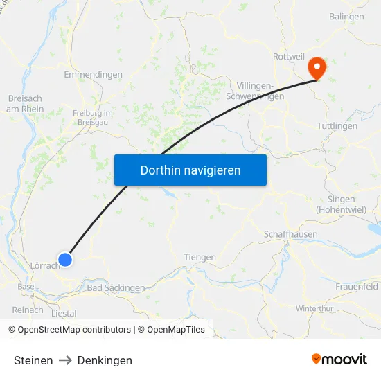 Steinen to Denkingen map