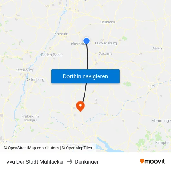 Vvg Der Stadt Mühlacker to Denkingen map