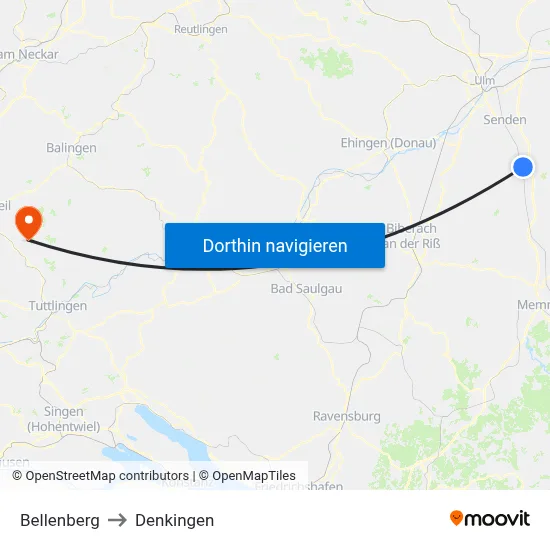 Bellenberg to Denkingen map