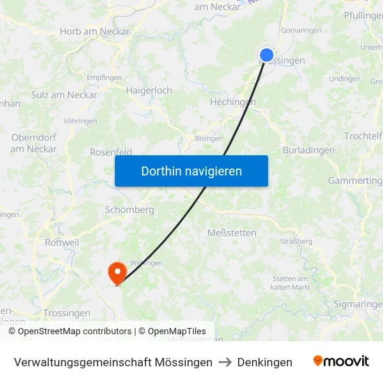 Verwaltungsgemeinschaft Mössingen to Denkingen map