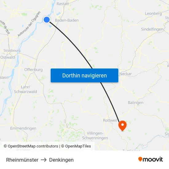 Rheinmünster to Denkingen map