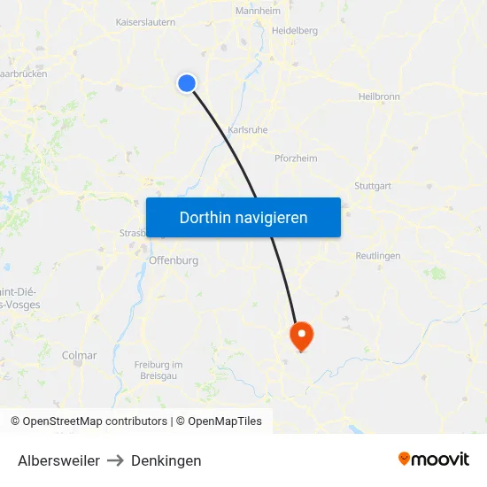 Albersweiler to Denkingen map