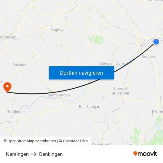 Nersingen to Denkingen map