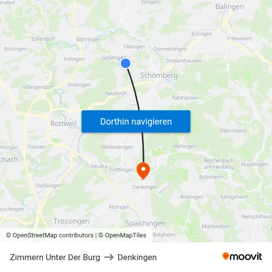 Zimmern Unter Der Burg to Denkingen map