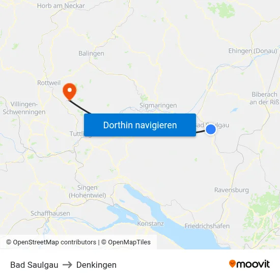 Bad Saulgau to Denkingen map
