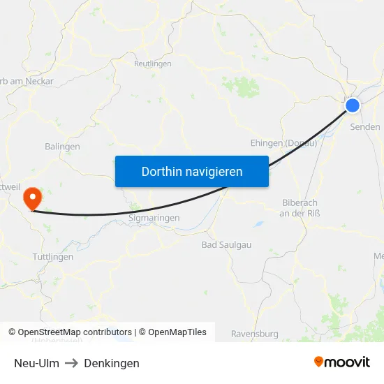 Neu-Ulm to Denkingen map