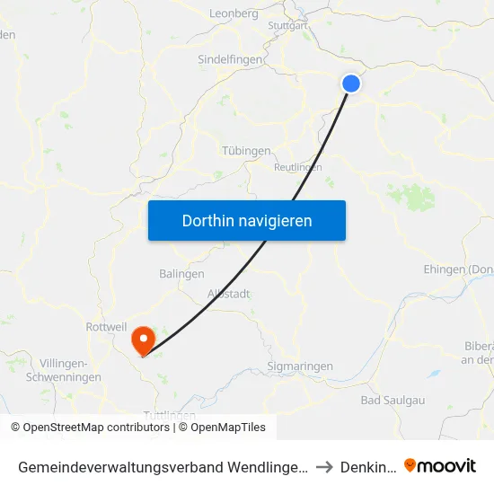 Gemeindeverwaltungsverband Wendlingen am Neckar to Denkingen map