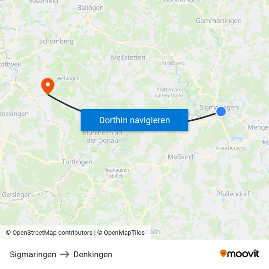 Sigmaringen to Denkingen map