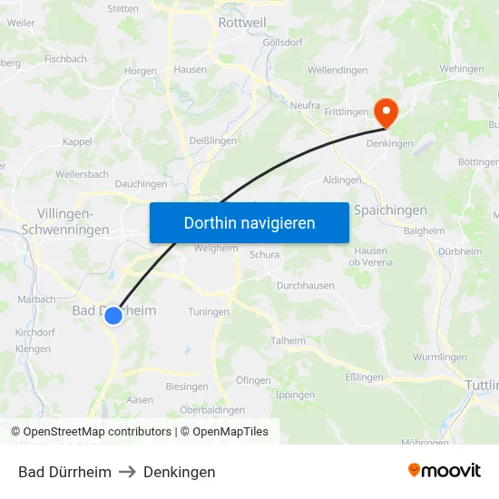 Bad Dürrheim to Denkingen map