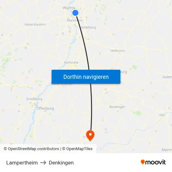 Lampertheim to Denkingen map