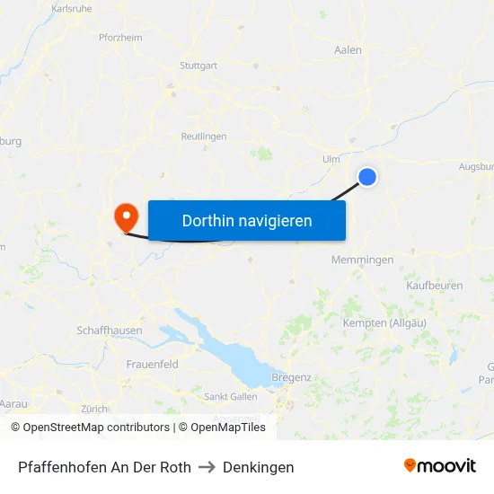 Pfaffenhofen An Der Roth to Denkingen map