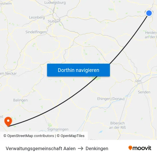 Verwaltungsgemeinschaft Aalen to Denkingen map