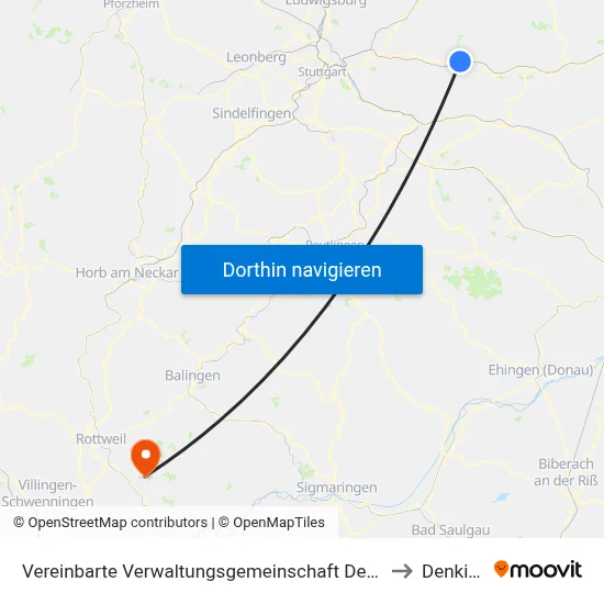 Vereinbarte Verwaltungsgemeinschaft Der Stadt Schorndorf to Denkingen map