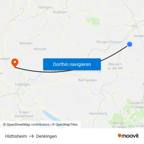 Hüttisheim to Denkingen map